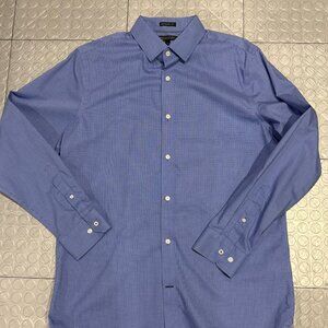 Banana Republic Non-Iron Camden Fit Button Dress Shirt Navy Blue/Blue Gingham L